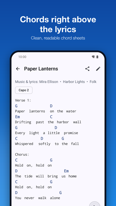 Song view with chords above the lyrics