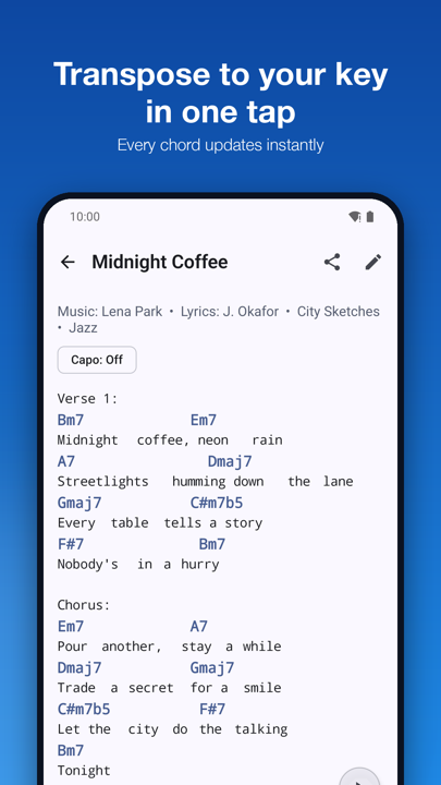 Transpose a song to your key in one tap